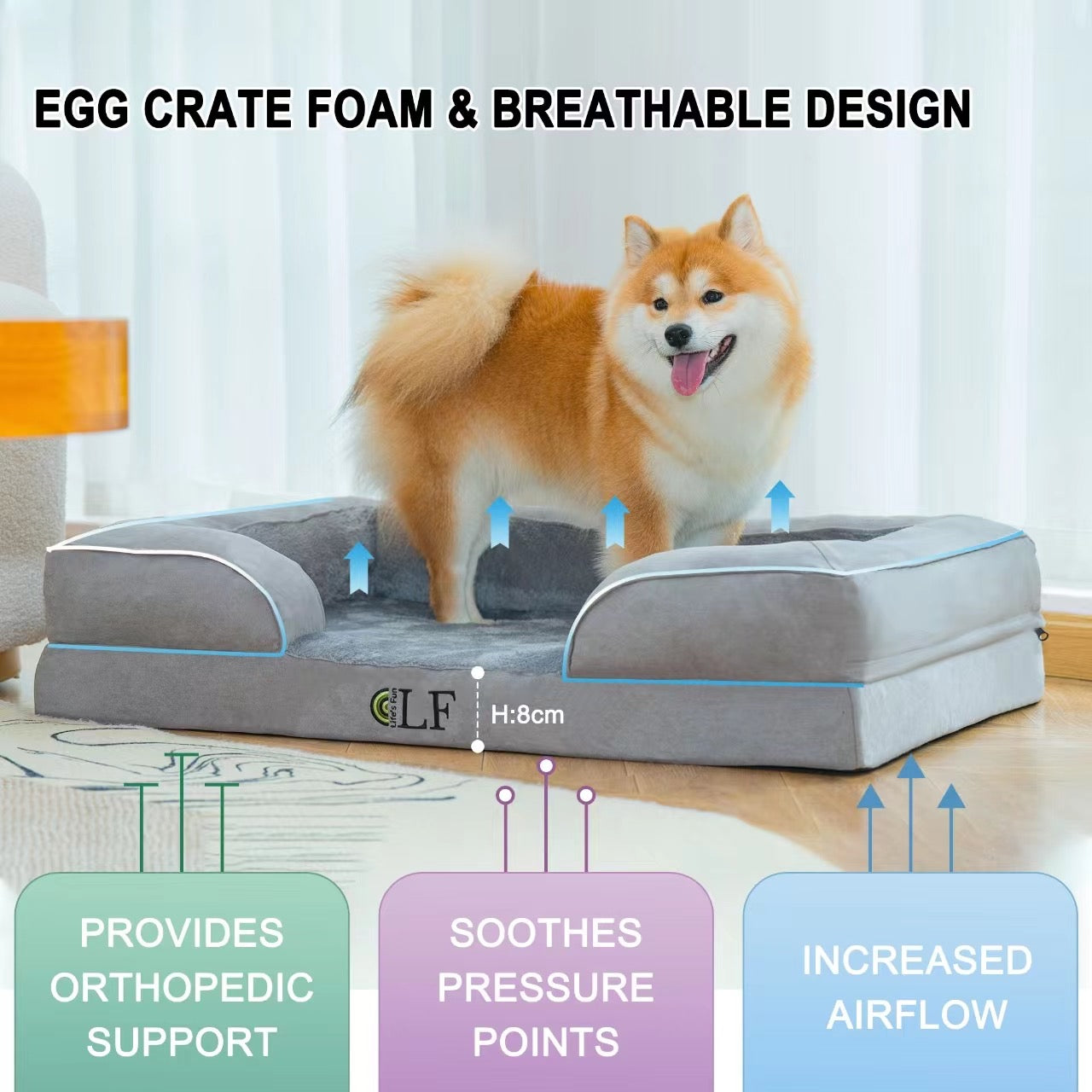 Orthopedic Large Dog Bed with Removable Washable Cover, Soft Memory Foam, Nonskid Bottom & Waterproof Lining, Elevated Dog Bed for Neck & Head Support 35x25x7